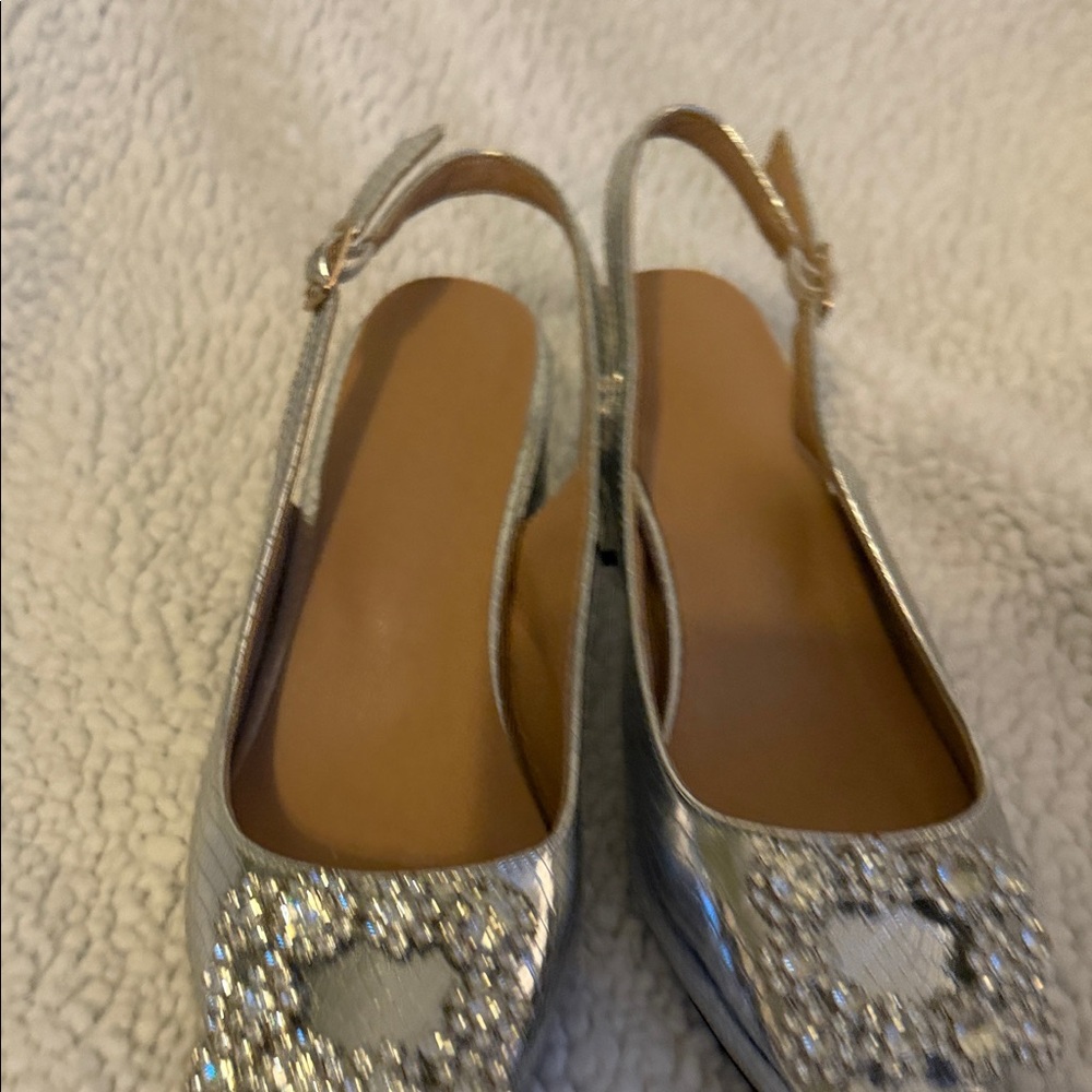 Chic Silver Embellished Slingback Heels - Picture 6 of 6